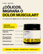 Frasco de RLF Complex de The Ezen, suplemento de cúrcuma y piperina para cólicos, migraña, dolor muscular y articulaciones