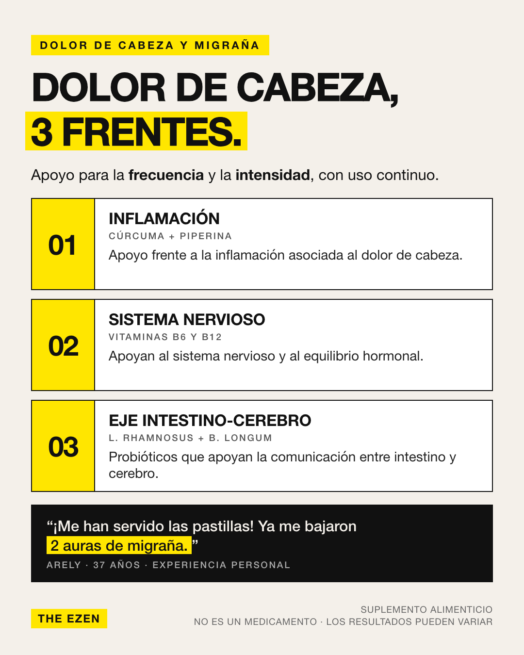 RLF Complex para dolor de cabeza y migraña: apoyo en inflamación, sistema nervioso y eje intestino-cerebro
