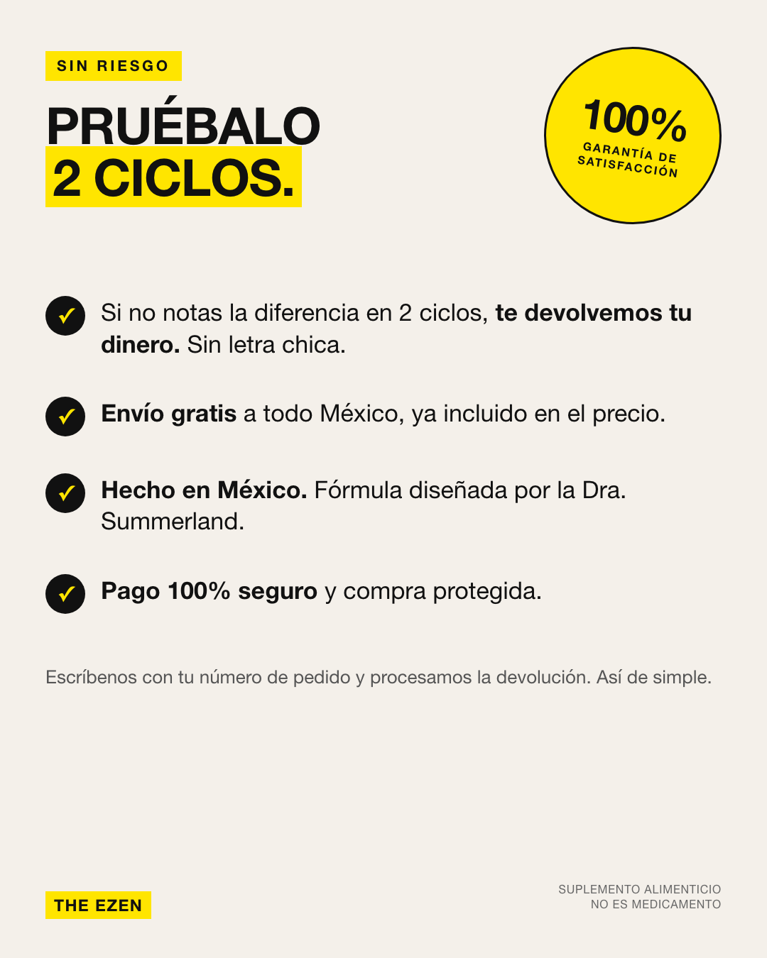 Garantía de satisfacción de RLF Complex: pruébalo 2 ciclos y si no notas la diferencia te devolvemos tu dinero