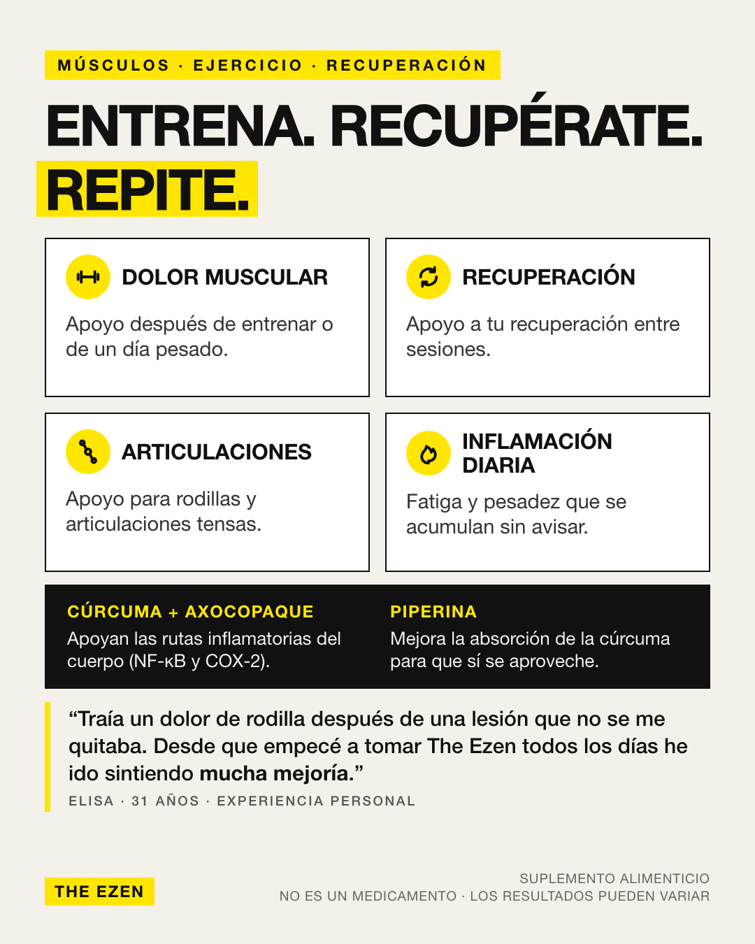 RLF Complex para dolor muscular, recuperación post-ejercicio y articulaciones con cúrcuma, axocopaque y piperina

